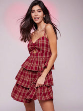 WESTFADE Valentine's Day Plaid Sweetheart Neckline Cut Out Ruffle Tiered Mini Dress - Western Nashville Outfits